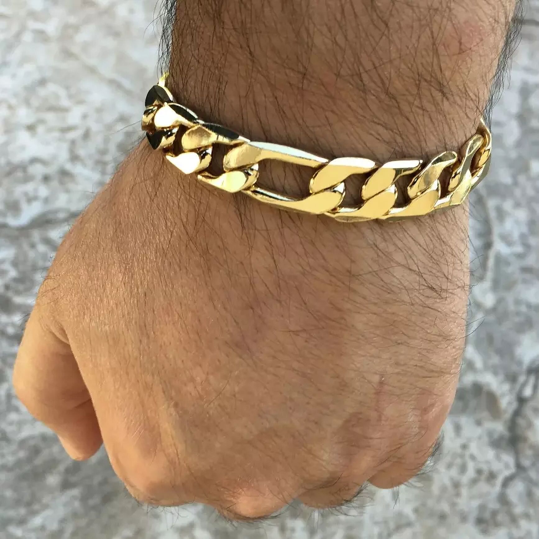 Men's Figaro Hip Hop Bracelet 14K Yellow Gold Plated 8" 925 Silver