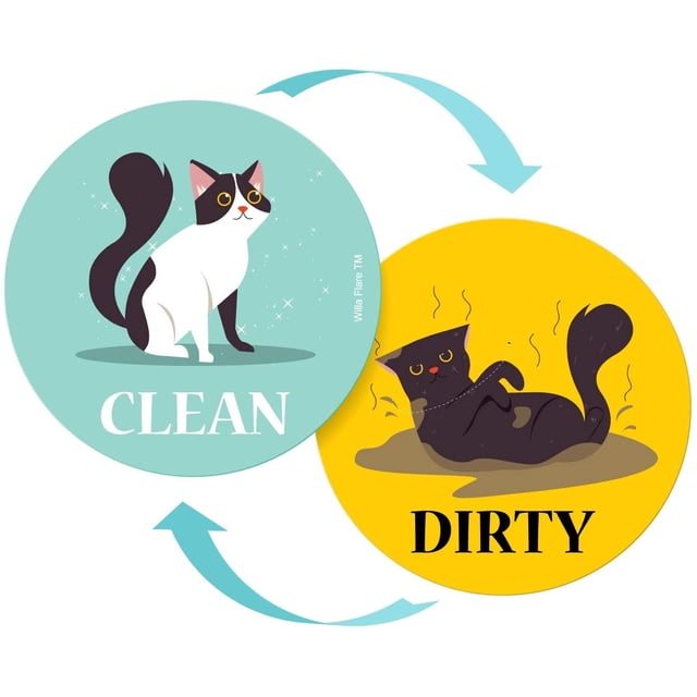 Large Dishwasher Magnet Clean Dirty Sign - Funny Emoji Magnets - Large, Strong, Cool Magnetic Gadgets for Kitchen Organization and Storage - Strong Double Sided Indicator (Cartoon Cat, 3.5 inch)