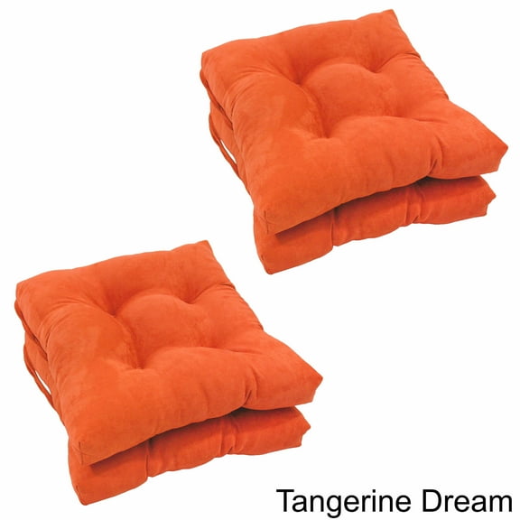 16-inch Solid Micro Suede Square Tufted Chair Cushions (Set of 4) - Tangerine Dream