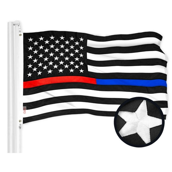 G128 - Thin Blue Line Thin Red Line Embroidered 2x3FT U.S. American Flag Brass Grommets (Thin Red   Thin Blue 2x3 FT) Emb 2x3