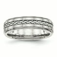 thumbnail image 1 of Stainless Steel Polished & Brushed with Silver Braid Inlay Ring 10.5 Size, 1 of 6