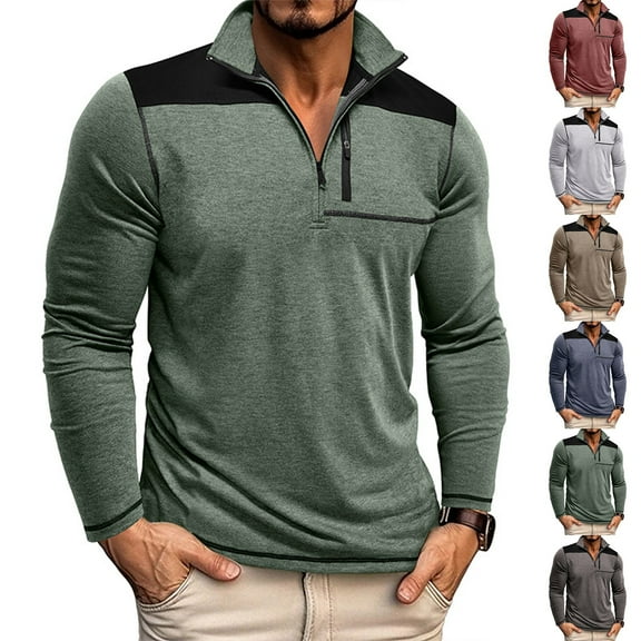 UVEASISHA Men's Casual Quarter Zip Pullover Long Sleeve Golf Collar T-Shirts Lightweight Slim Fit Fall Tops 2025 Fashion Color Block Workout Shirts Todays Sales Today Dark Gray L