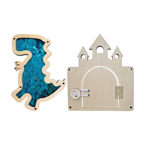 2 piezas de tablero de actividades de madera, accesorio, juguete educativo temprano, cooperación con habilidades motoras dinosaurio azul