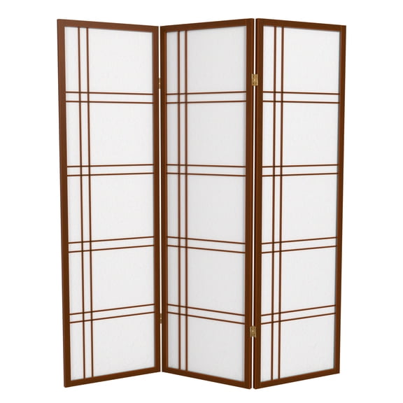 5 ft. Tall Japanese Style Shoji Screen with Double Cross Lattice - Walnut - Folding Panel