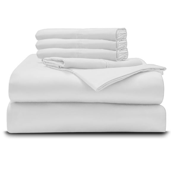 6-PC Percale Sheets Set- 100% Organic Percale Cotton Bed Sheet 1000 Thread Count, Crisp and Cooling Percale Weave, 10-Inch Deep Pocket - Percale White, Queen