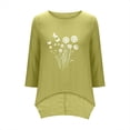 thumbnail image 6 of Fengqque Women Dandelion Print Top Boat Neck 3/4 Sleeve Oversized Loose Irregular High Low Hem Blouse Green XL, 6 of 6