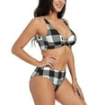 thumbnail image 6 of PAYOHTO Women's Cross Front Bikini Set with High Elasticity Soft Padding Dog Paw Footprint Cat Checked Tartan Plaid Bathing Suit Crop Top Swimsuit, 6 of 9