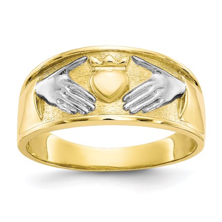 Men's 10K Two-Tone Gold Claddagh Wedding Band Ring MSRP $684