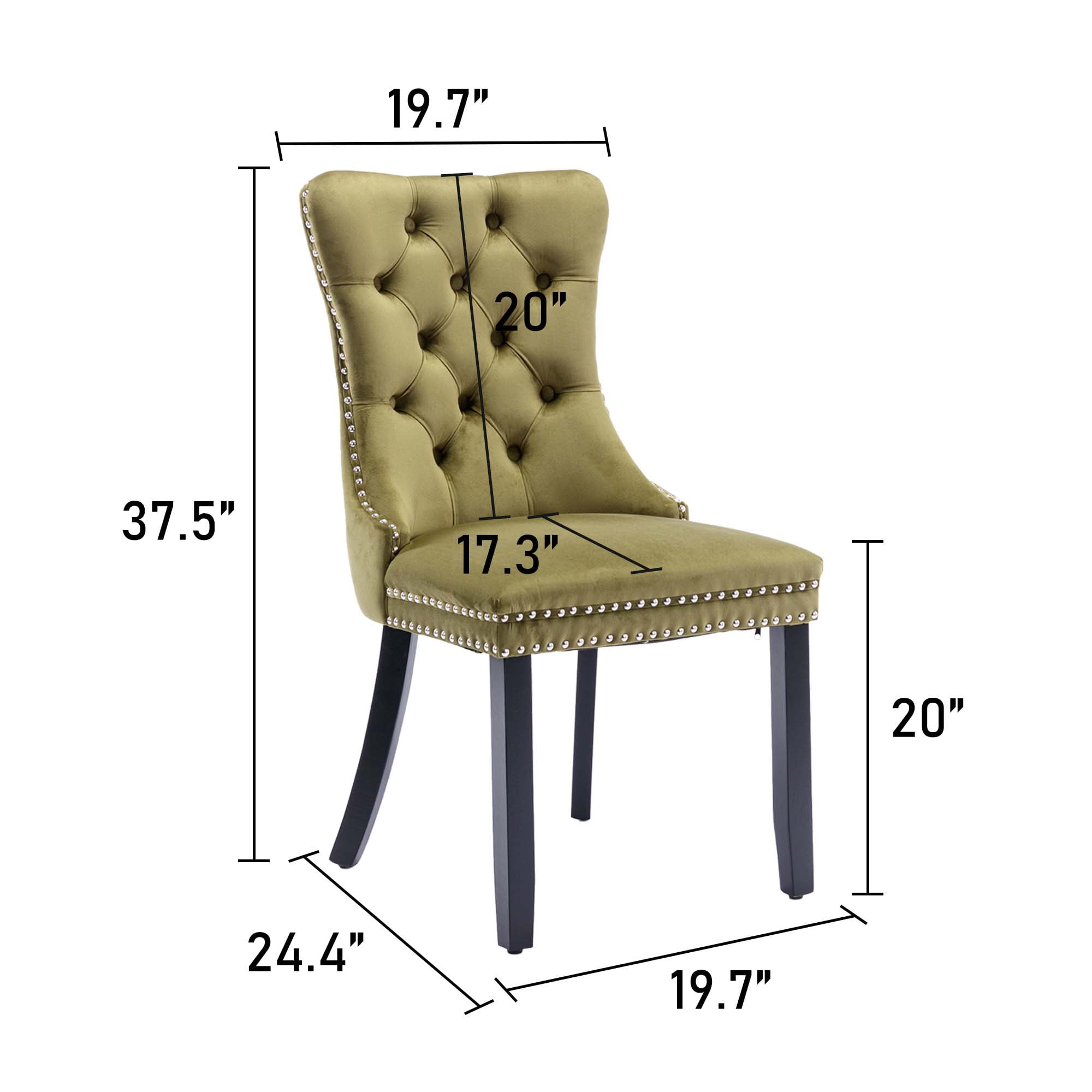 Aukfa High-End Upholstered Dining Chairs Set of 2, Modern Tufted Solid Wood Side Chair with Nailhead Trim - Olive