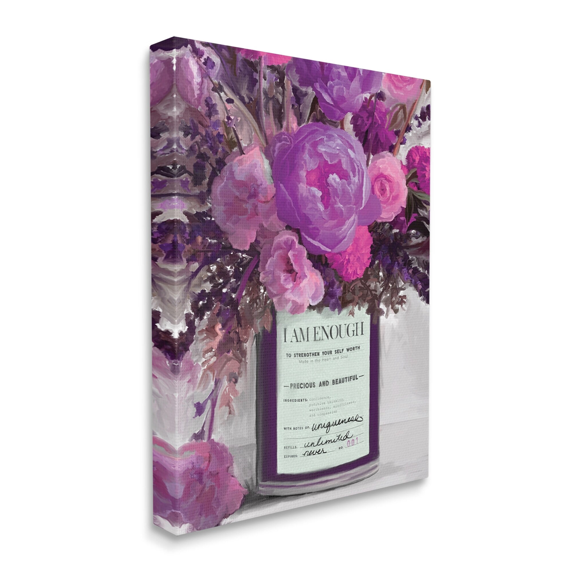 Stupell Industries I Am Enough Inspirational Phrase Purple Pink Flowers, 24 x 30,Design by Kamdon Kreations