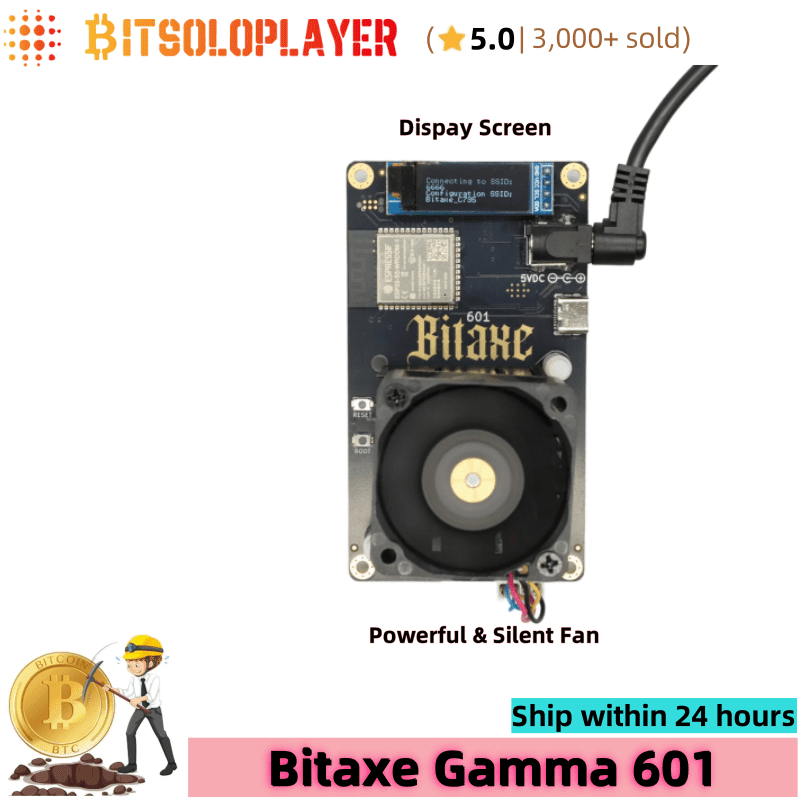 BTC Lotto Miner Bitaxe Gamma 601 BM1370 Chip 1.5TH/s 2.4G WiFi Crypto Mining Machine Bitcoin Home Solo Miner with Stand Silent Fan,White Stand