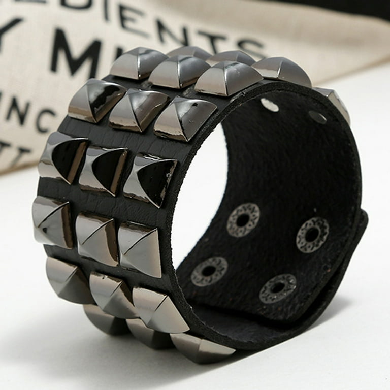Anvazise Punk Men Women Club Square Rivet Studded Wide Cuff Anvazise Punk Men Women Club Square Rivet Studded Wide Cuff