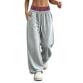 thumbnail image 2 of Baggy Wide Leg Sweatpants for Women Double Elastic Waist Streetwear Y2K Casual Trouser with Pockets (L, Gray), 2 of 8