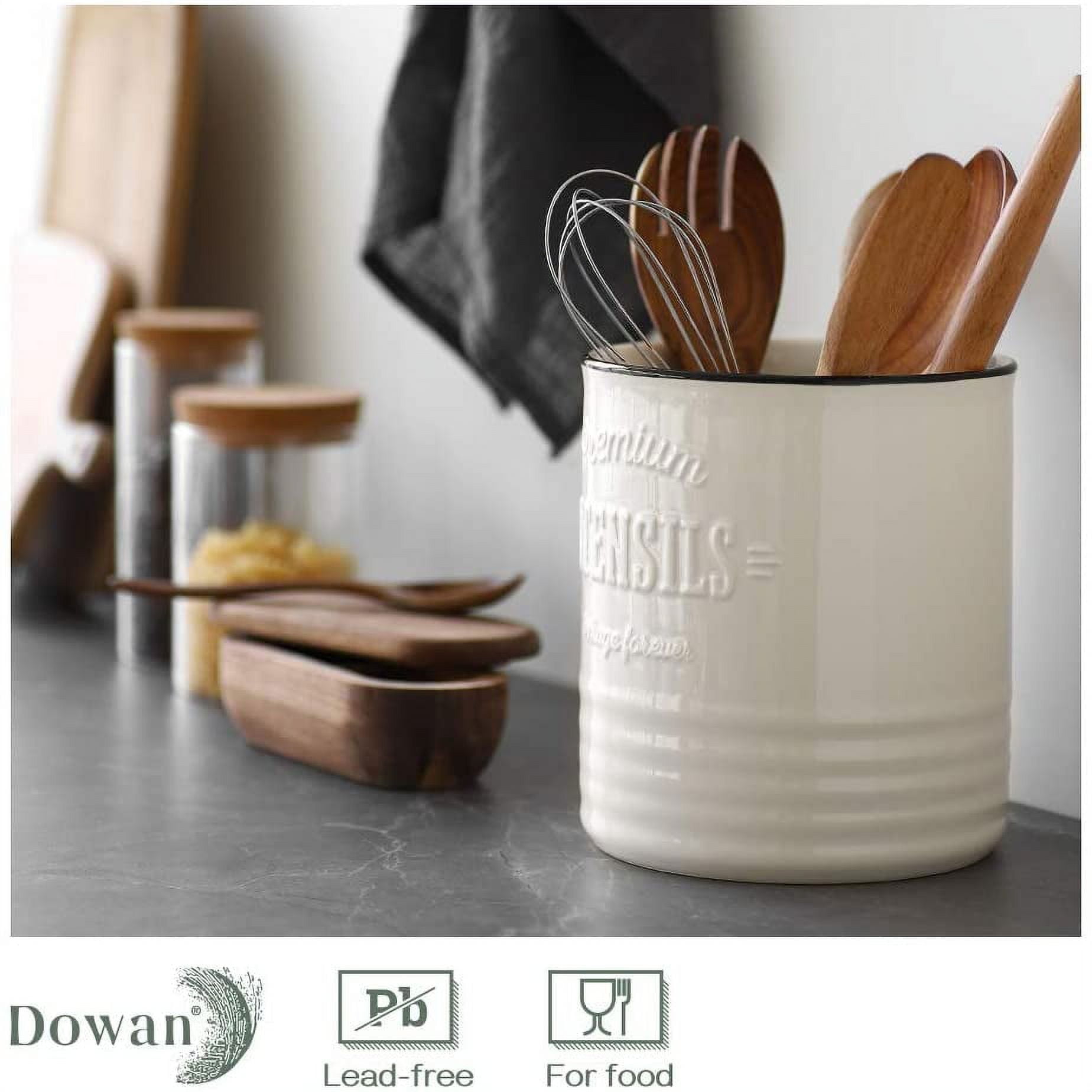 getstar Small Kitchen Utensil Holder for Kitchen Counter (H5.6” x W5.2”),  Ceramic Cooking Utensil Holder with Cork Mat, Kitchen Decor for Counter