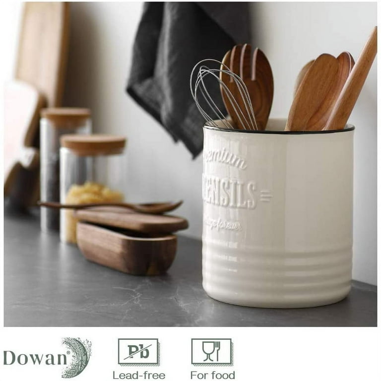 DOWAN Kitchen Utensil Holder, Utensil Holder for Countertop, Utensil Crock,  Handmade DIY Gifts, Cooking Utensil Holder with Table-Protection Cork Mat