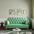 thumbnail image 2 of Vibrant Green Loveseat Sofa: Modern Upholstered 2-Seater PU Sofa with Tulip Pattern, Solid Wood Frame, Medium-Soft Seat, Includes 2 Dumpling Pillows. Perfect for Living Rooms &amp; Apartments. Easy A, 2 of 11