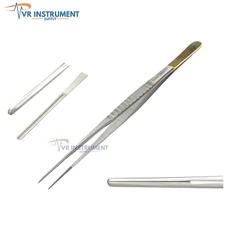 VR Instrument Supply Atraumatic Tweezer Tool – 6'' Gold Handle German Stainless CE