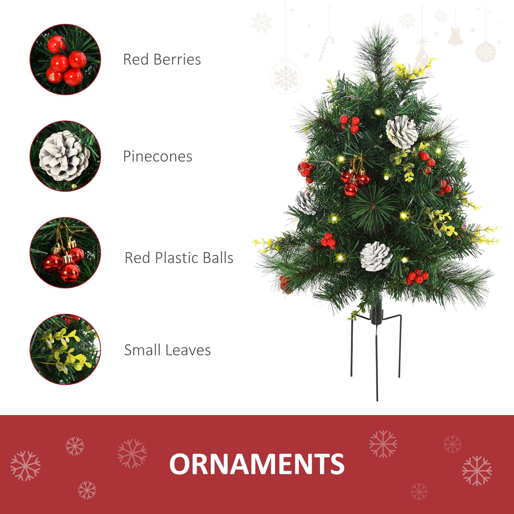 Artificial Christmas Trees 2-Pack, Pre-Lit with 24 Warm White Lights, 8 Lighting Modes, 29.5 in, Outdoor Holiday Decor