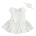 thumbnail image 2 of Riecok Newborn Infant Girl 1st Birthday Party Dress Princess Romper Soft Tulle 3D Flower Applique Ruffle Sleeve 0-18 Months White 3 M, 2 of 3