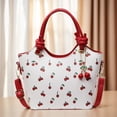 thumbnail image 4 of HUISZJ Shoulder Bag Cherry Printed, PU Leather Crossbody Bag, Adjustable Removable Strap Trendy Top-handle Bag for Travel Commute Work (Red), 4 of 10