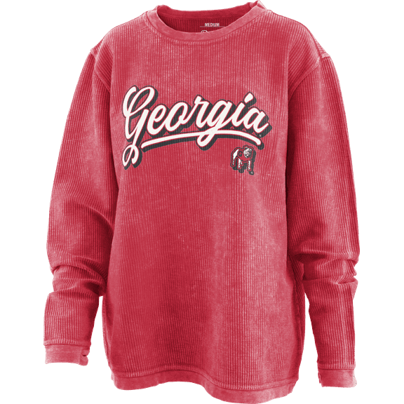 Pressbox NCAA Georgia "Harlow" Long-Sleeve Crewneck Oversized Corded Sweatshirt-Red-medium
