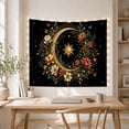thumbnail image 5 of Golden Crescent Moon and Sun in a Floral Wreath, Dreamy Celestial for Night Sky Enthusiasts, Botanical Wall Art, Birthday Gift, Tapestry Wall Hanging for Bedroom and Living Room, 5 of 7