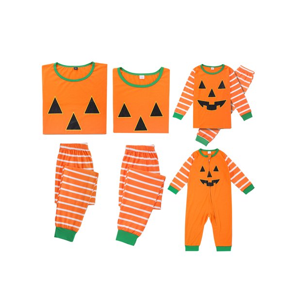 Gwiyeopda Family Matching Halloween Pajamas Set Stripe Pumpkin Long Sleeve Nightwear Sleepsuit