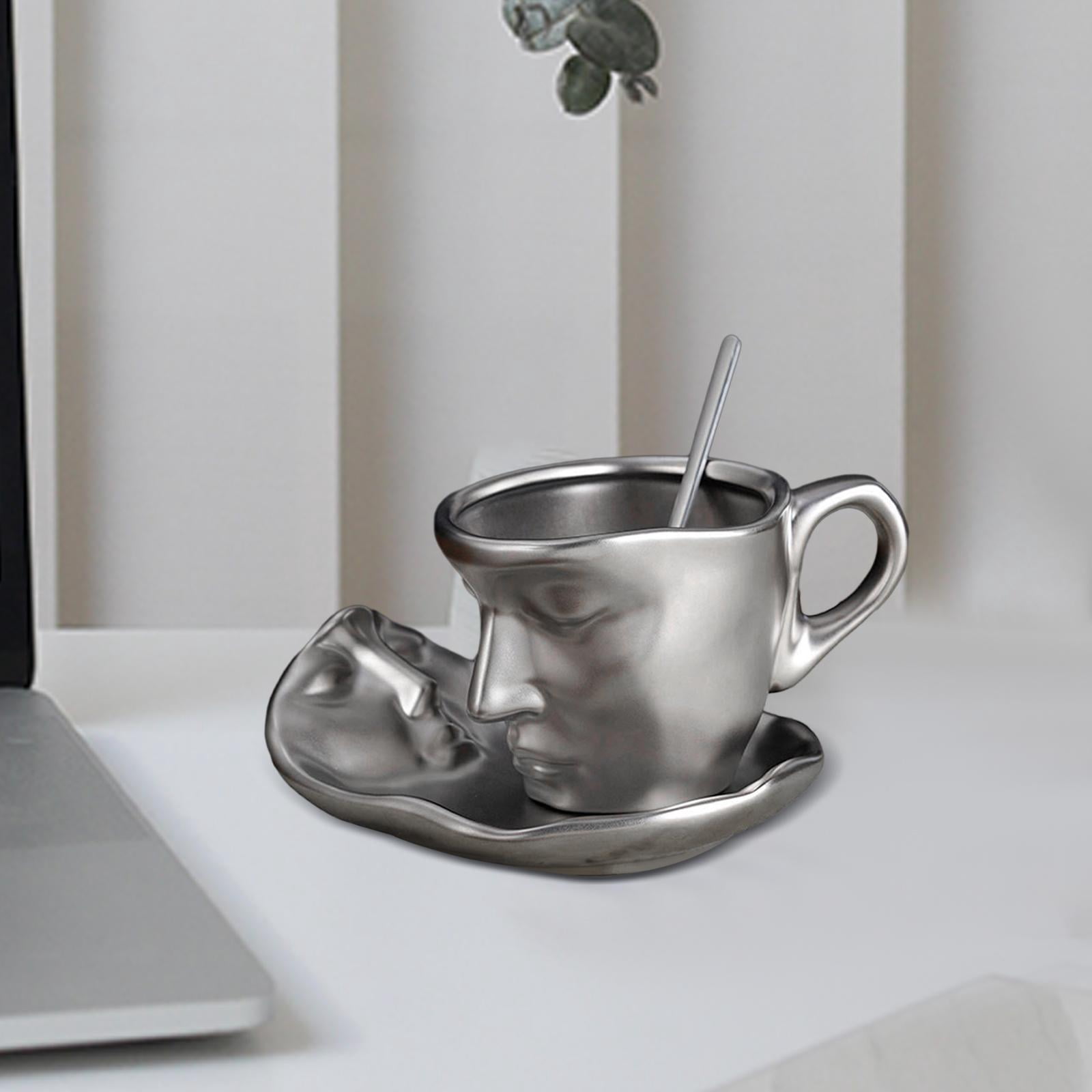 Fiocias Ceramic Coffee Cup with Saucer and Spoon 3D Human Face Mug Espresso Mug for Home