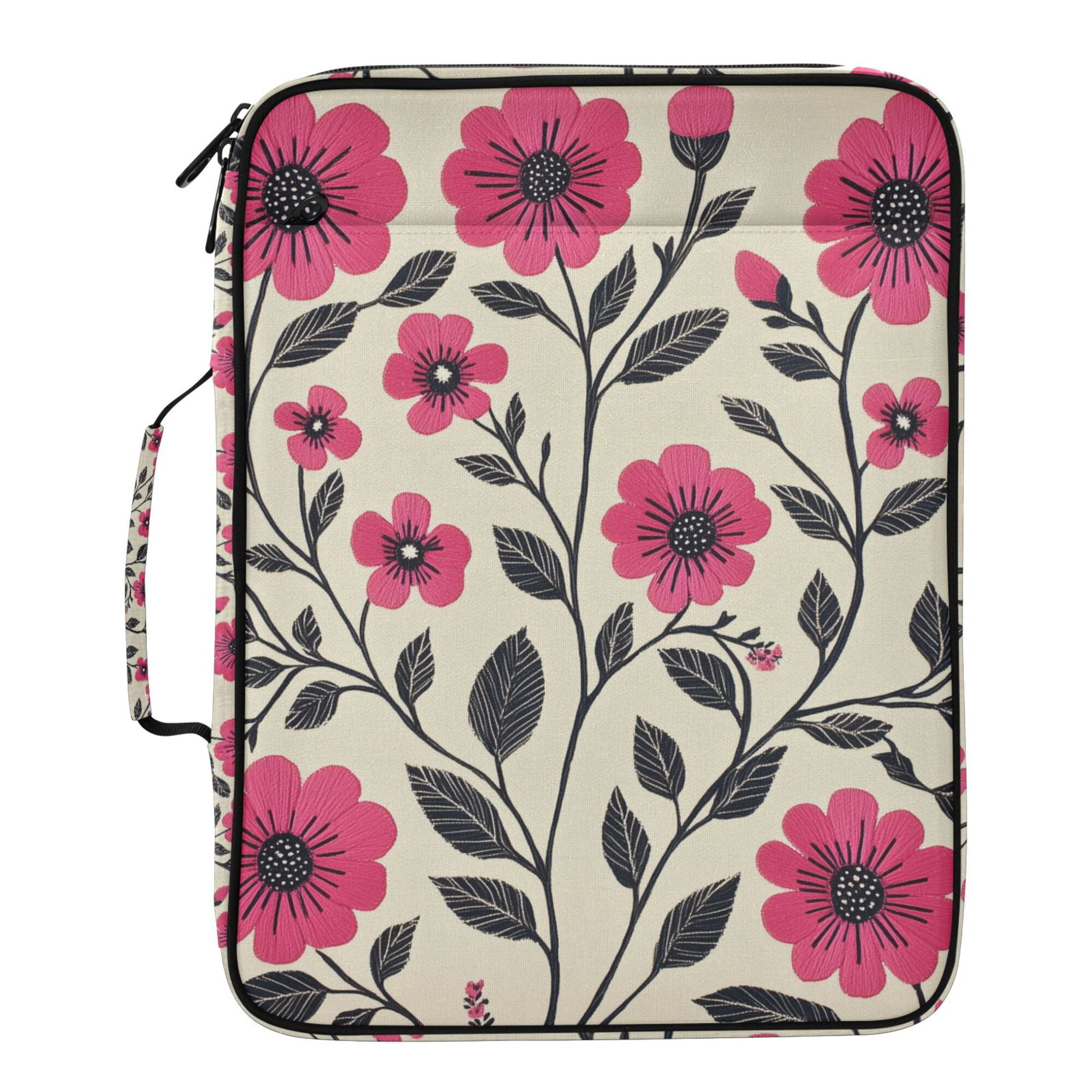 FORMRS Accordion File Folder A4 Size 7-Pocket Expanding Document Organizer Bag with 3 Ring Binder, Pink Flowers