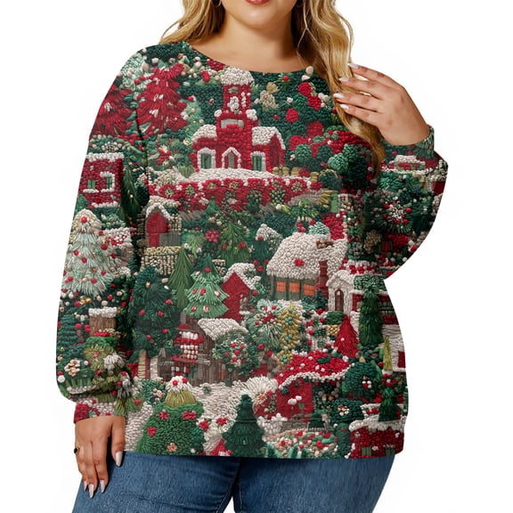 Christmas Sweatshirts for Women Cute Shirt Fall Pullover Top with Christmas Tree Print for Festive Outfits and Gifts,Army Green,L