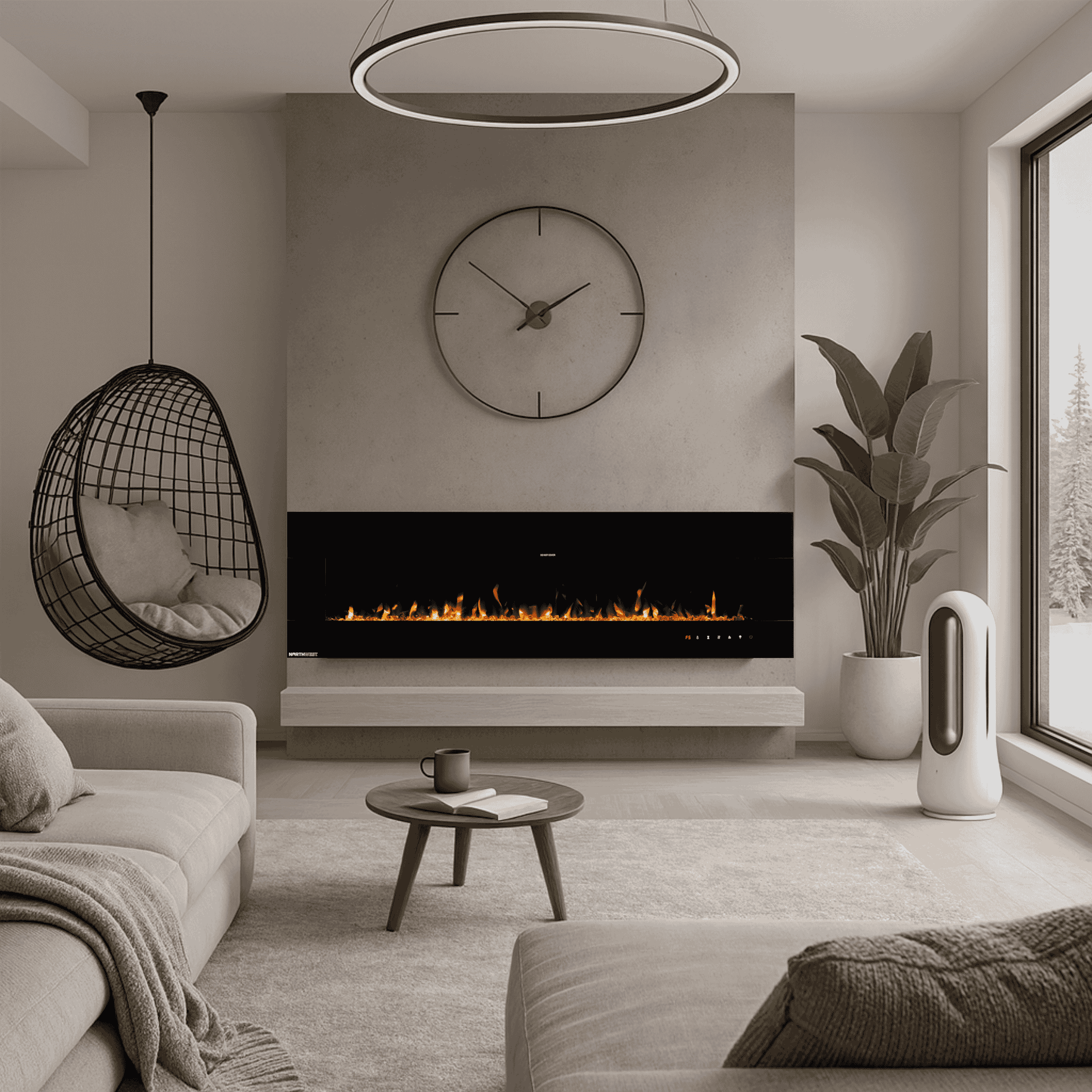 Northwest 72in Wall Mount Electric Fireplace with Bluetooth Speakers, Black