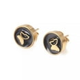 thumbnail image 2 of Gold Tone Stainless Steel Stud Earrings Enamel Round Butterfly Black A183, 2 of 2