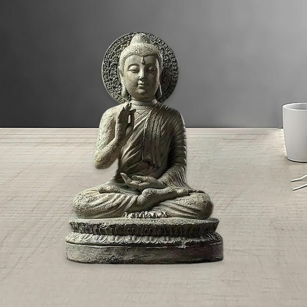 Resin Meditating Buddha Statue Figurine Bring You Inner Peace and Sculpture  Small for Desk Porch Decor , with short base 