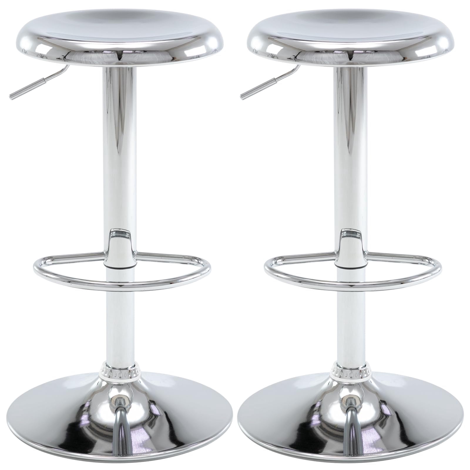 Metal Bar Stools Set of 2, Counter Height Adjustable Barstools, Backless 360° Swivel Kitchen Stools for Island, Dining, Bistro, Pub (Sliver)