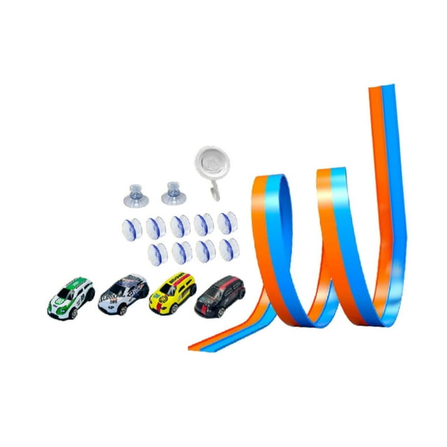 Pista de carreras flexible, juguete educativo para niños con 4 coches de carreras de aleación con mecanismo de retroceso, ideal como regalo de
