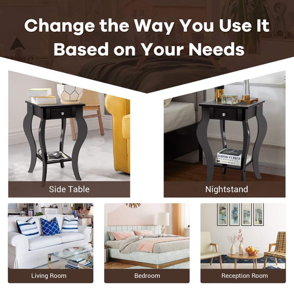 Finihen End Side Table, Set of 2 Side Table End Table Night Stand with Shelf, Sofa Couch Table, for Small Spaces, Living Room, Bedroom, Black Finihen End Side Table, Set of 2 Side Table End Table Night Stand with Shelf, Sofa Couch Table, for Small Spaces, Living Room, Bedroom, Black