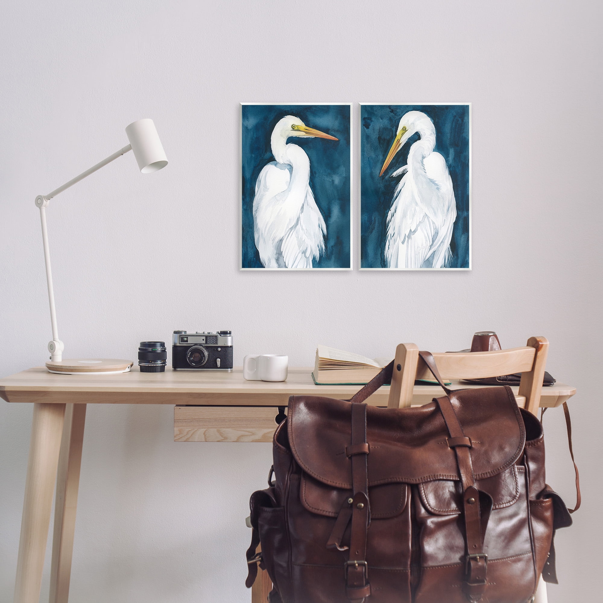 Stupell Industries Elegant Egrets on Blue Animals & Insects Painting Unframed Art Print Wall Art, 10 x 15, Set of 2