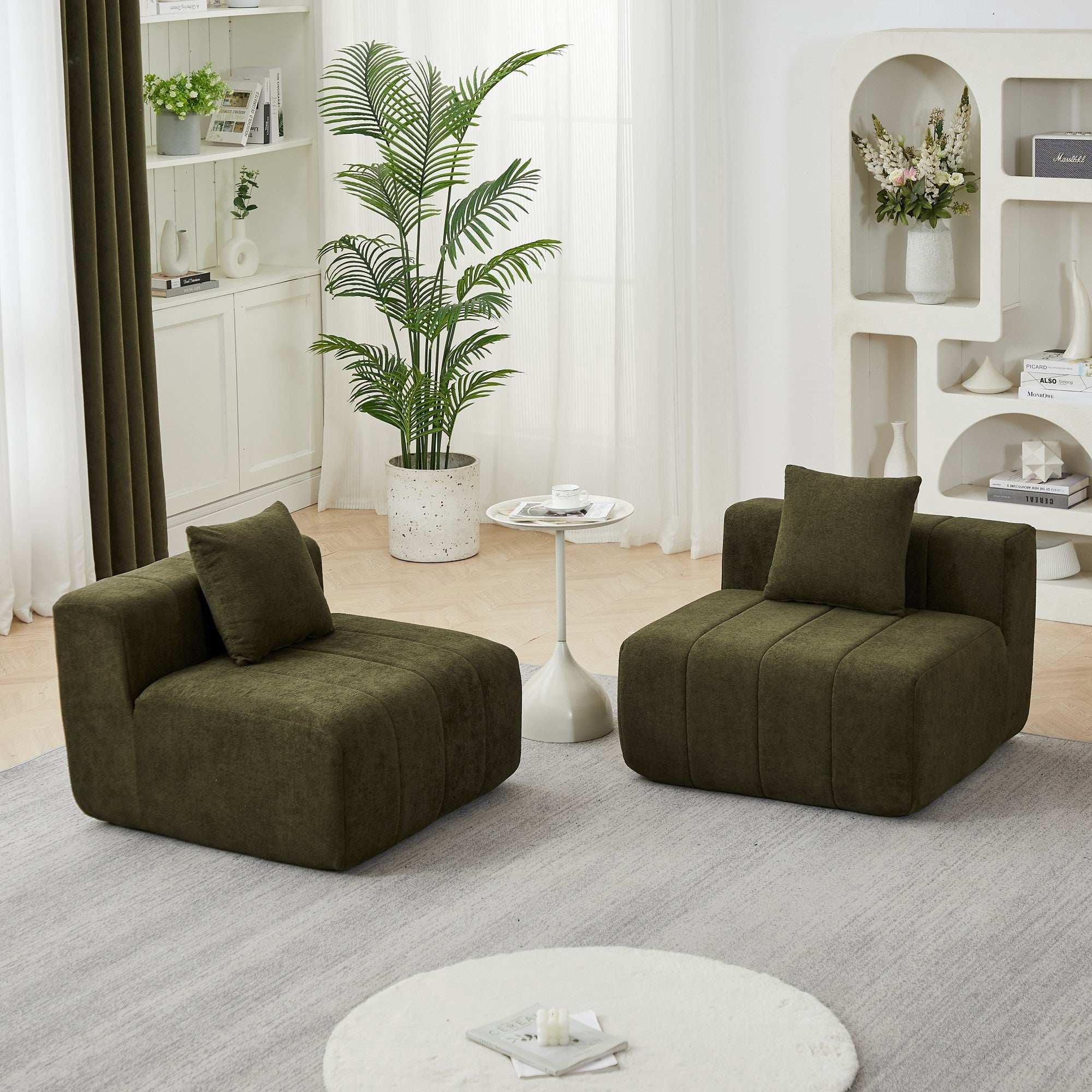 Sailvan Chenille Curved Sectional Sofa, Modern Modular Circular Sofa with Piano Key Design, No Assembly Required Cloud Couch Green