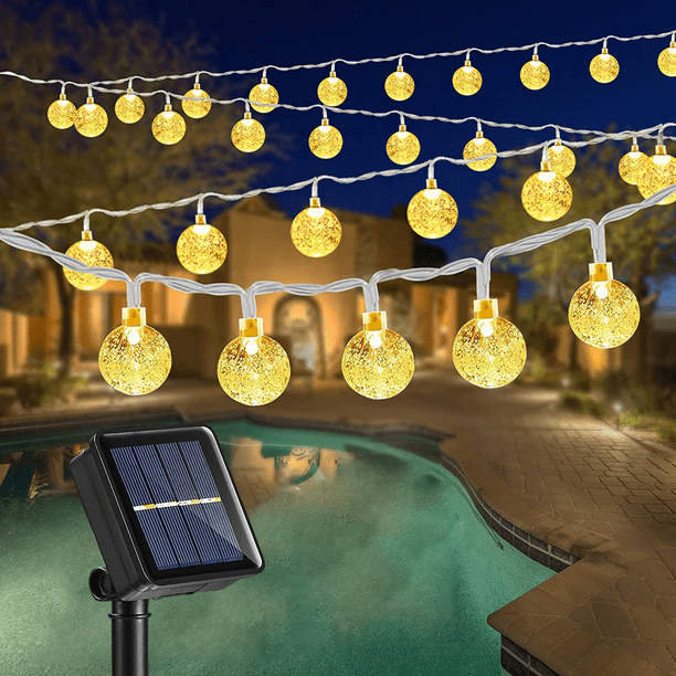 GooingTop Solar Outdoor String Lights Waterproof,37.5Ft 100LED Crystal Globe Solar Patio with 8 Lighting Modes for Gazebo Yard Garden Tree Indoor Decorations(Warm White) - Walmart.com