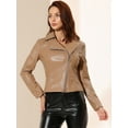 thumbnail image 3 of INSPIRE CHIC Women's Zipper Front Lapel Collar PU Leather Jacket Khaki M, 3 of 7