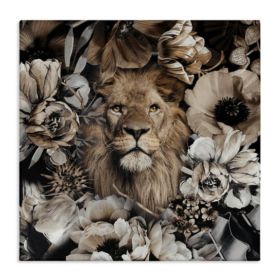 Stupell Industries Mixed Flowers & Lion Plants & Flowers Painting Wrapped Canvas Art Print Wall Art, 17 x 17
