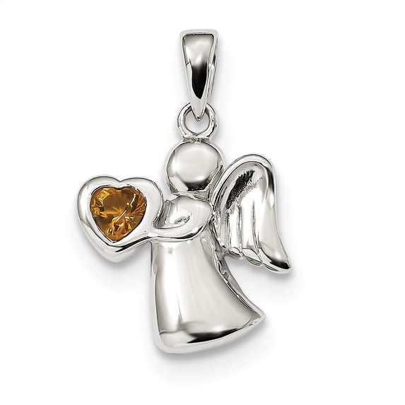 Sterling Silver Angel w/Yellow CZ Heart Pendant