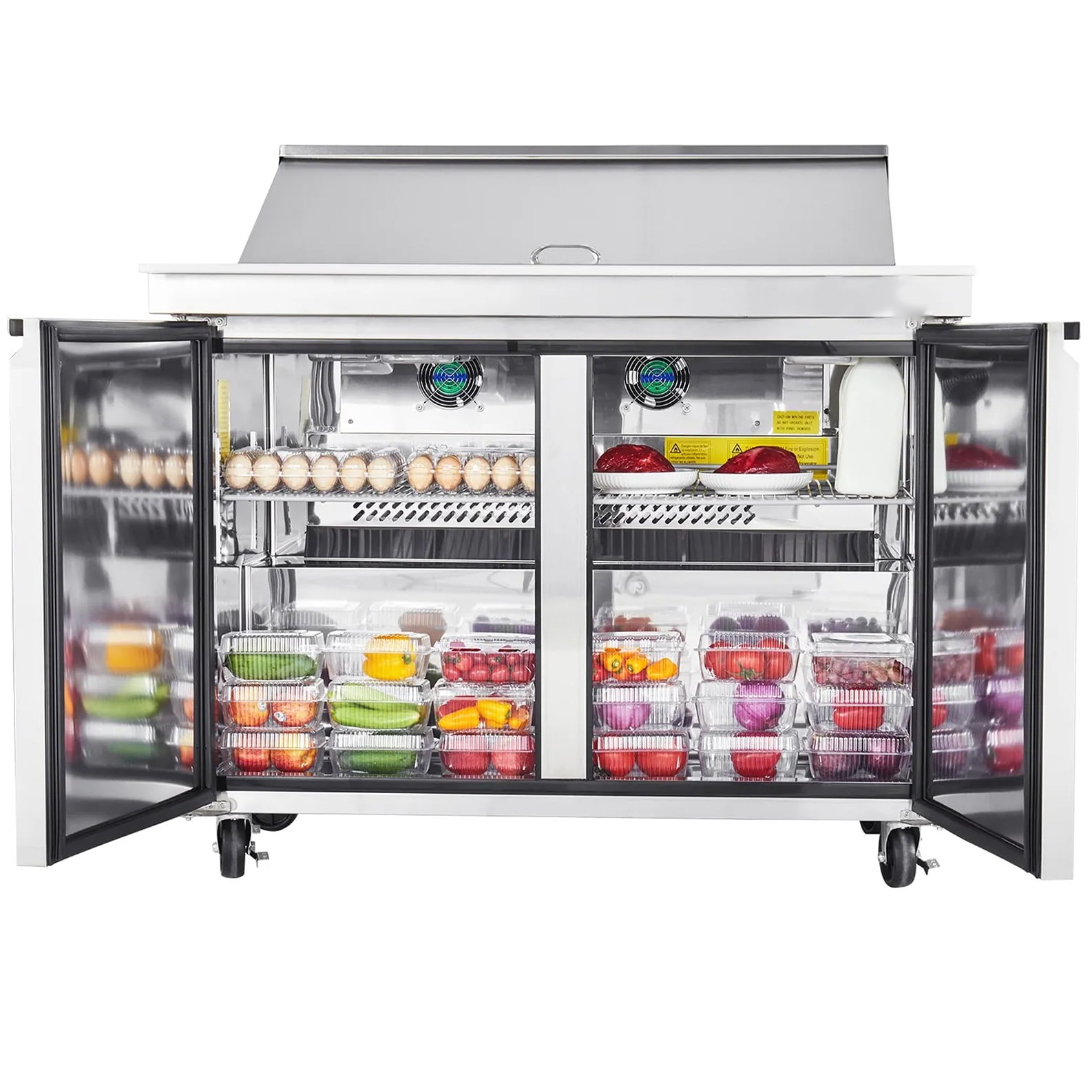 47" Commercial Sandwich & Salad Prep Refrigerator with 2 Doors, Refrigerated Ingredient Rail, 115V