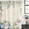 thumbnail image 2 of Green Blue Pumpkins Fall Shower Curtain, Waterproof Shower Curtains for Bathroom, Thanksgiving Eucalyptus Leaves Flower Washable Fabric Bathtub Curtain Set Bath Decor with 12 Hooks Extra Long 72"x96", 2 of 8