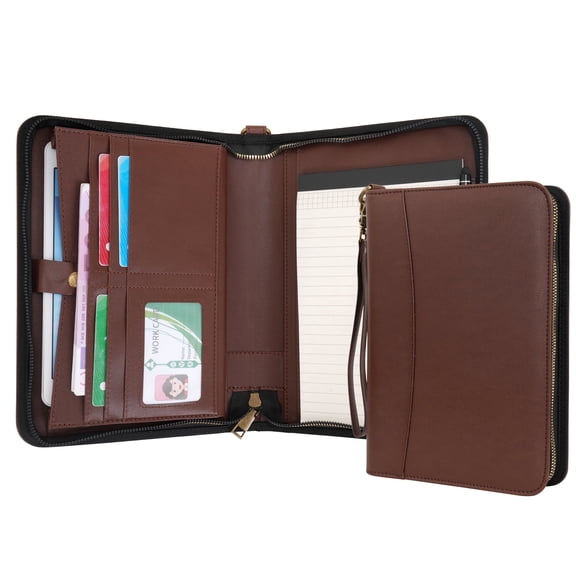 WASON Portfolio A5 Binder Journal with Zipper - Leather pu Writing Notebook Padfolio with Detachable Refillable Notebook, Legal Pad for Business Study and Travel Organizer (Coffee)