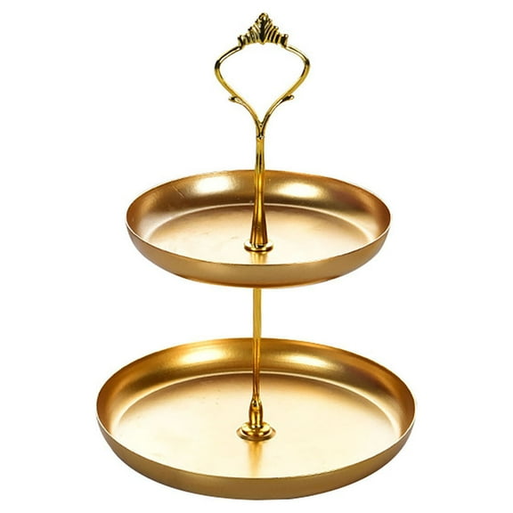 Lksixu Double-layer Tray Round Metal Two Tier Cupcake Stand Dessert Dishes Fruit Plates with Holder 2 Tiered Serving Stand for Weddings Party Kitchen Home Decor