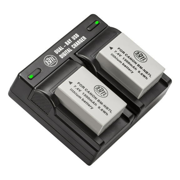 BM Premium 2-Pack of NB-7L Batteries and Dual Bay Battery Charger Kit for Canon PowerShot G10, G11, G12, SX30 IS Digital Cameras