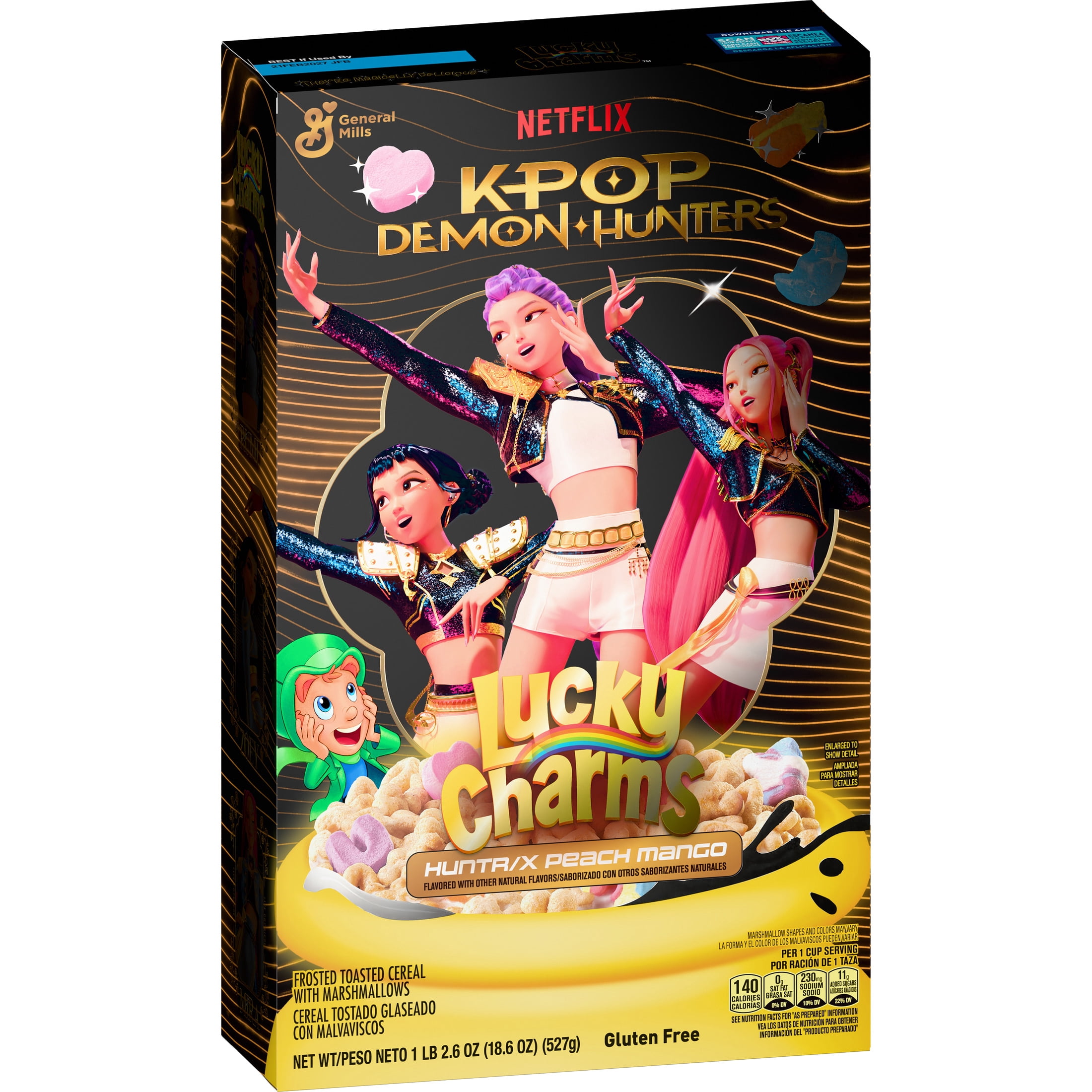 KPop Demon Hunters Box, Lucky Charms Huntrix Peach Mango Cereal, Bowl and Spoon, 2.8 lbs