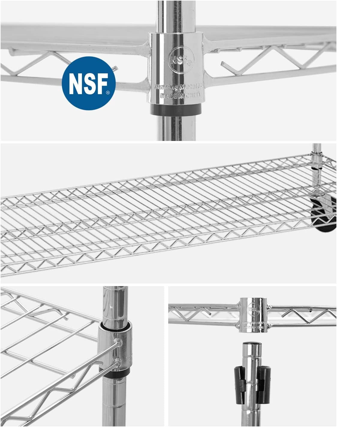 FDW Commercial 6 Tier Shelf Adjustable Steel Wire Metal Shelving Rack,18 x 48 x 72,Chrome