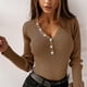 thumbnail image 2 of Moda mujer Color sólido manga larga botones transpirable cuello pico camisa Tops Fridja  hj4846, 2 of 9